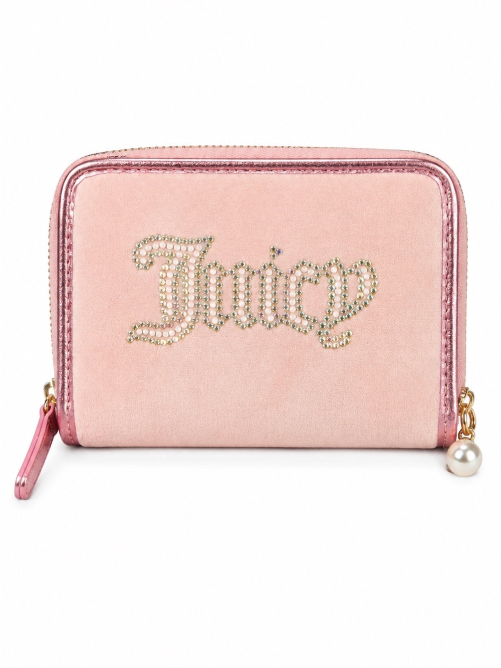 Juicy Couture Pink Velvet Zip Wallet with Crystal 'Teddy' Script